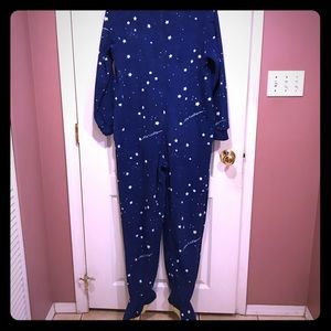Blue onesie.